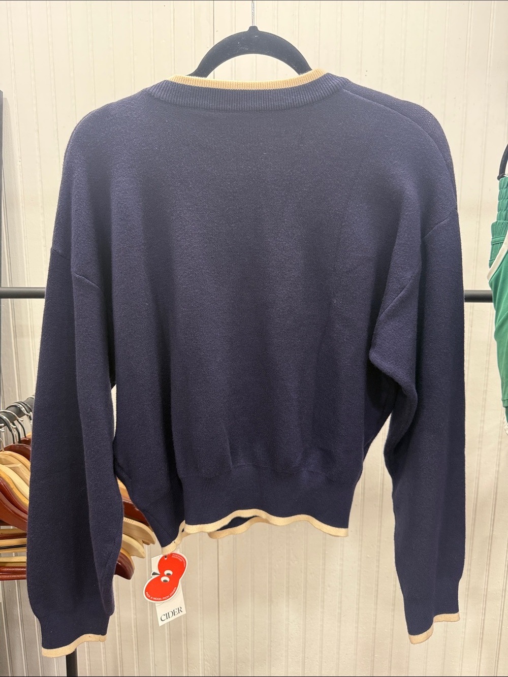 NWT Cider Navy Dog-Print Crewneck Sweater with Cream Trim - Picture 6 of 6